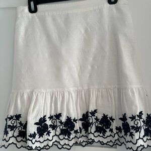 J. Crew White Skirt with Navy Floral Embroidery